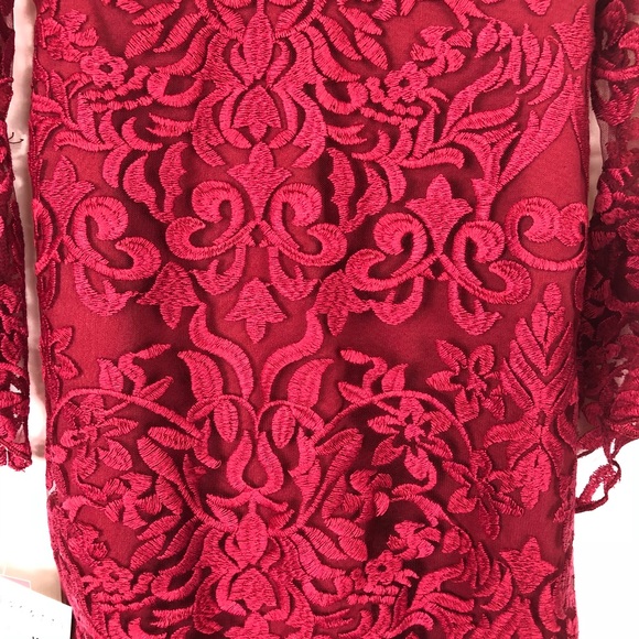 NWT Biscotti Red Floral Lace Bell Sleeve Dress Size 5 - Picture 4 of 8